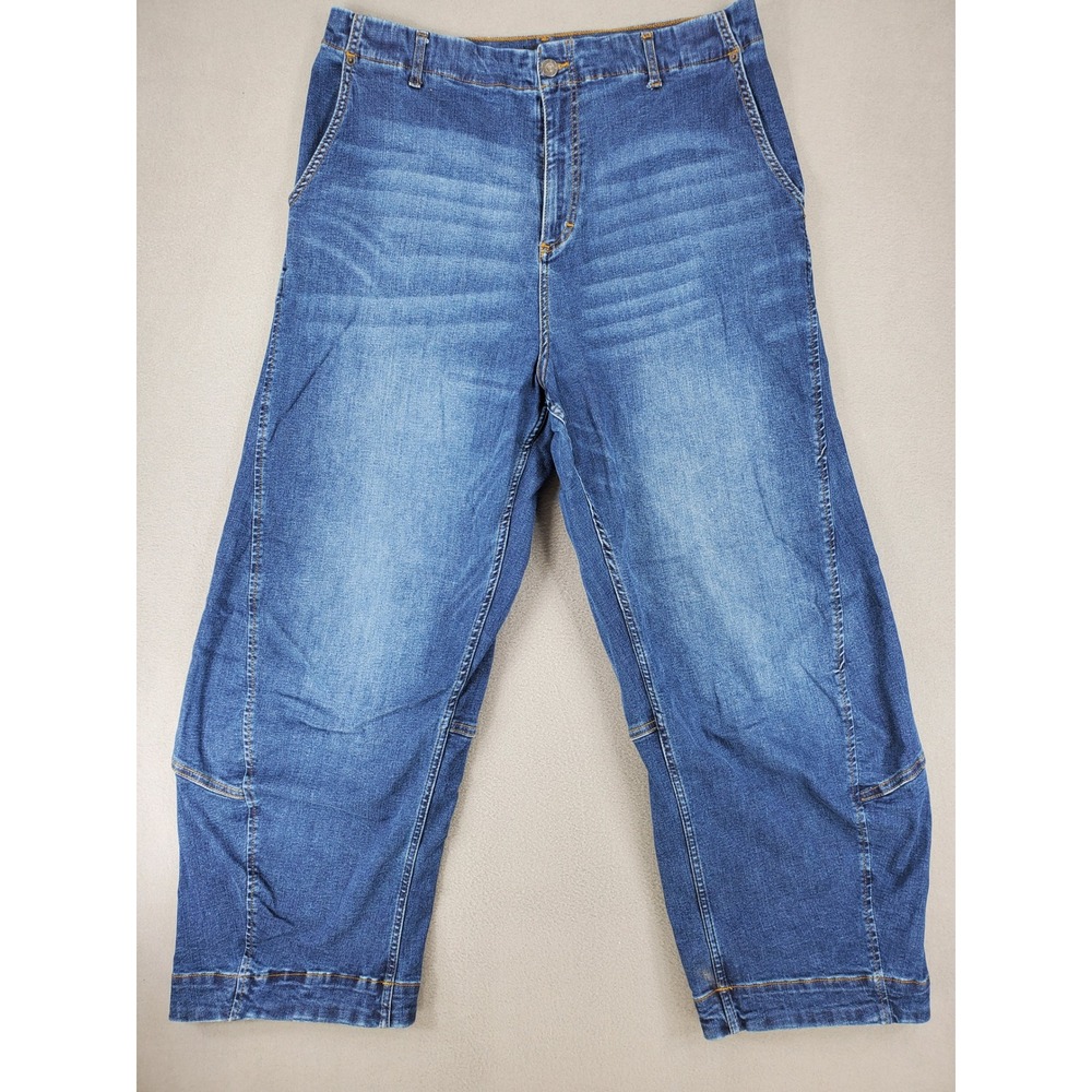 RUTI Barrel Leg Jeans Womens 4 Blue High Rise Seam Detail Relaxed Fit Cropped